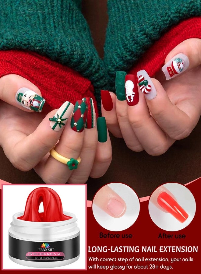 EBANKU Christmas Solid Builder Gel for Nails, 6 Colors Christmas Nail Extension Sculpture Gel for Nail, Red Green Gold Silver Glitter Non-Sticky Carving Modeling Nail Art - Image 4